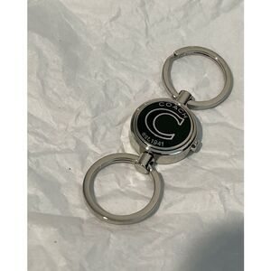 Coach Silver Green Black Dual Key Chain / Fob Purse Charm  with Release